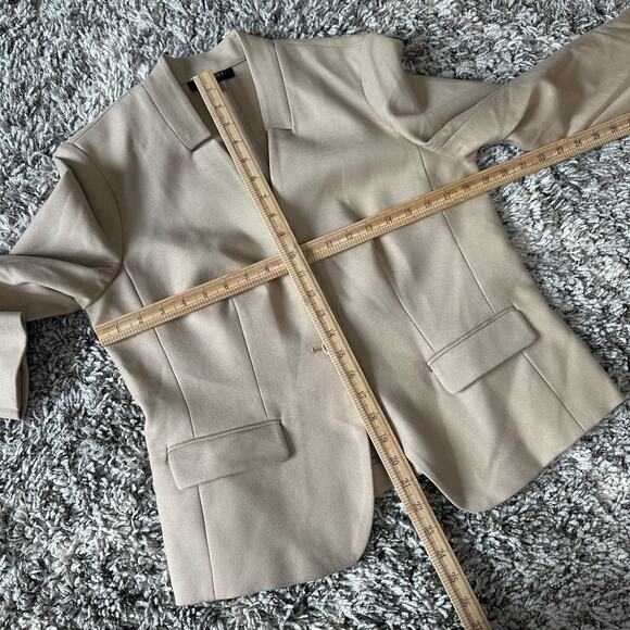 Talbots Ponte Knit Tan Khaki Collarsless Blazer Jacket 12 L Large - Picture 7 of 7